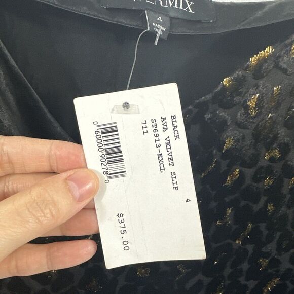 Intermix Ava Velvet Black Gold Leopard Slit Prom Midi Slip Dress Womens Size 4 - Picture 10 of 12